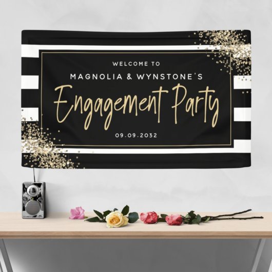 Gold Glitter Engagement Party Welkom Spandoek