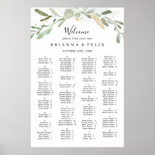 Gold Glitter Eucalyptus Alfabetical Seat Chart Poster