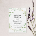 Gold Glitter Eucalyptus Foliage Weddenschap Breakf Kaart<br><div class="desc">Deze goudglittereucalyptusbruinbruidontbijt is perfect voor een modern evenement. Het ontwerp is voorzien van waterverf eucalyptus groene loof met gouden confetti.</div>