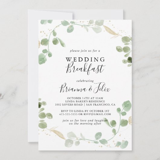 Gold Glitter Eucalyptus Foliage Weddenschap Breakf Kaart (Voorkant)