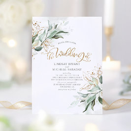 Gold Glitter Eucalyptus Greenery Elegant Wedding Kaart