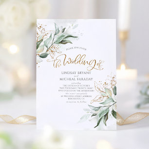 Gold Glitter Eucalyptus Greenery Elegant Wedding Kaart