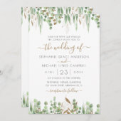 Gold Glitter Eucalyptus Greenery Wedding Kaart (Voorkant / Achterkant)