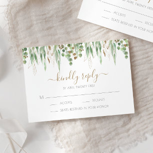 Gold Glitter Eucalyptus Greenery Wedding RSVP Kaartje