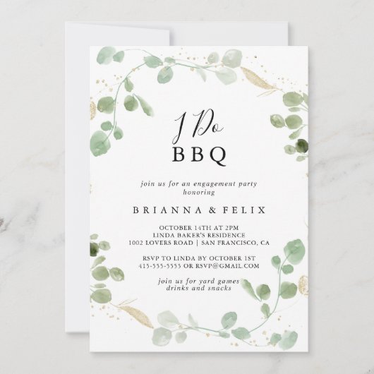 Gold Glitter Eucalyptus I Do BBQ Engagement Party Kaart (Voorkant)