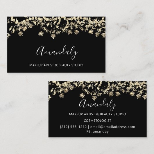 Gold Glitter Event Planner Beauty Shop Confetti Visitekaartje (Voorkant / Achterkant)