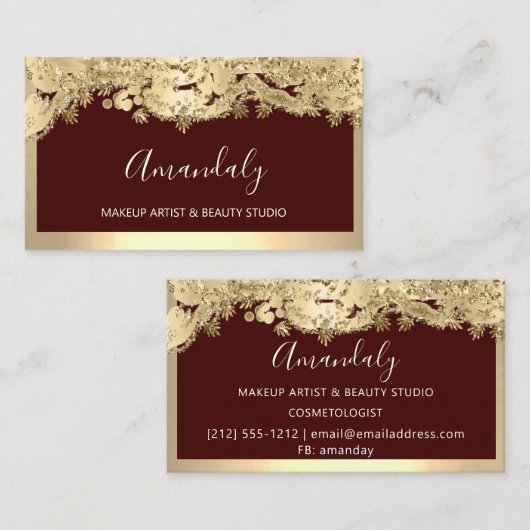 Gold Glitter Event Planner Mode Black Burgundy Visitekaartje (Voorkant / Achterkant)