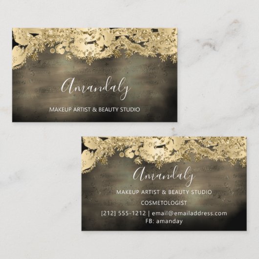 Gold Glitter Event Planner Mode Shop Black Visitekaartje (Voorkant / Achterkant)