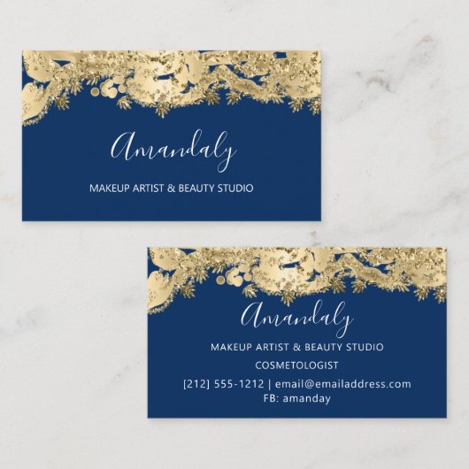 Gold Glitter Event Planner Stylist Blue Navy Visitekaartje (Voorkant / Achterkant)