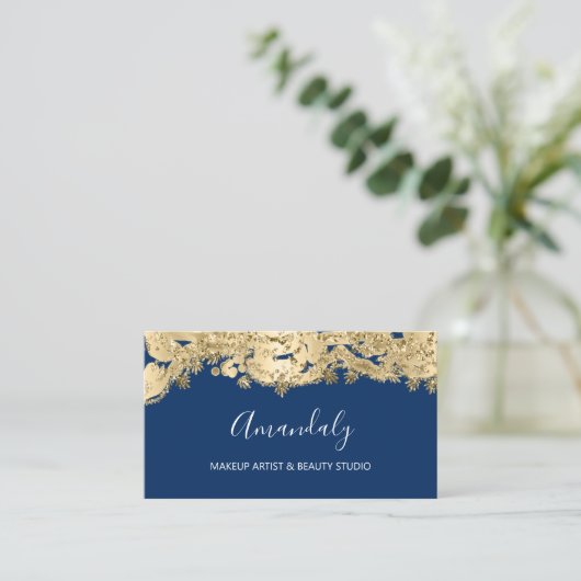 Gold Glitter Event Planner Stylist Blue Navy Visitekaartje (Staand voorkant)