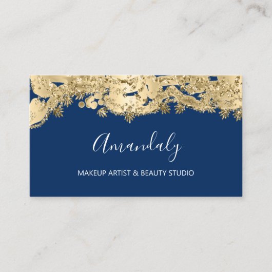 Gold Glitter Event Planner Stylist Blue Navy Visitekaartje (Voorkant)