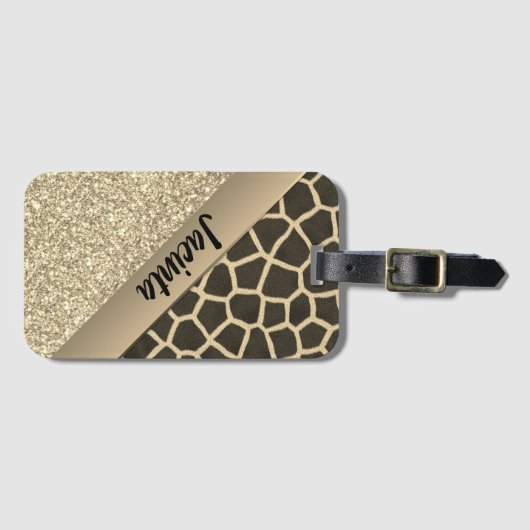 Gold Glitter Exotic Giraffe Print Bagagelabel (Voorkant (horizontaal))