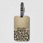 Gold Glitter Exotic Leopard Print Bagagelabel (Voorkant (verticaal))
