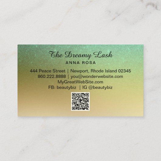 *~* Gold Glitter Eyes Lashes QR Brows Extensions Visitekaartje (Achterkant)