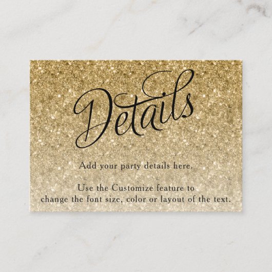 Gold Glitter Fancy Script Detail Informatiekaartje (Voorkant)