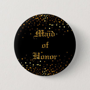 Gold Glitter Faux Folie Confetti Maid of Honor Ronde Button 5,7 Cm