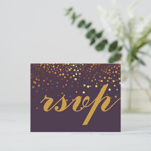 Gold Glitter Faux Folie Glamor Wedding RSVP Briefkaart (Staand voorkant)