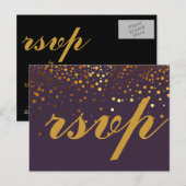 Gold Glitter Faux Folie Glamor Wedding RSVP Briefkaart (Voorkant / Achterkant)
