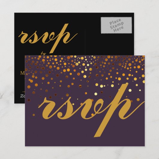 Gold Glitter Faux Folie Glamor Wedding RSVP Briefkaart (Voorkant / Achterkant)