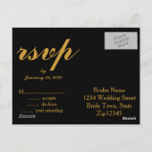 Gold Glitter Faux Folie Glamor Wedding RSVP Briefkaart (Achterkant)