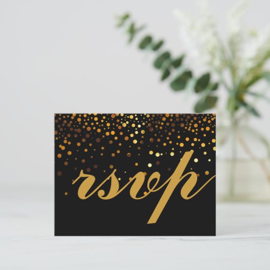 Gold Glitter Faux Folie Glamor Wedding RSVP Uitnodiging Briefkaart (Staand voorkant)