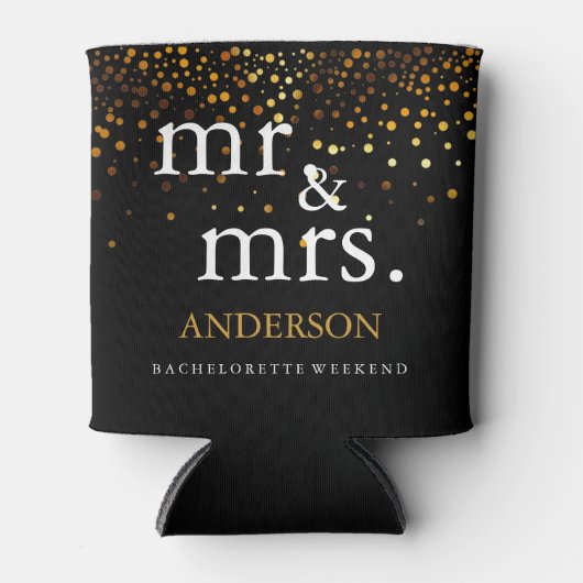 Gold Glitter Faux Folie Mr. & Mrs. Blikjeskoeler (Voorkant)