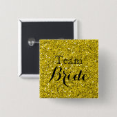 Gold Glitter Faux Folie Wedding Team Bride Vierkante Button 5,1 Cm (Voorkant /achterkant)