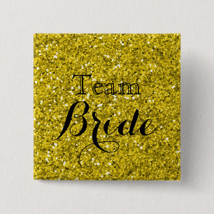 Gold Glitter Faux Folie Wedding Team Bride Vierkante Button 5,1 Cm