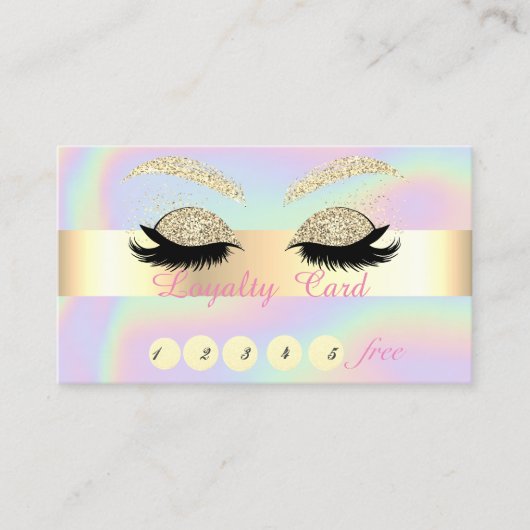 Gold Glitter Faux Lashes Holographic Loyalty Kaart (Voorkant)