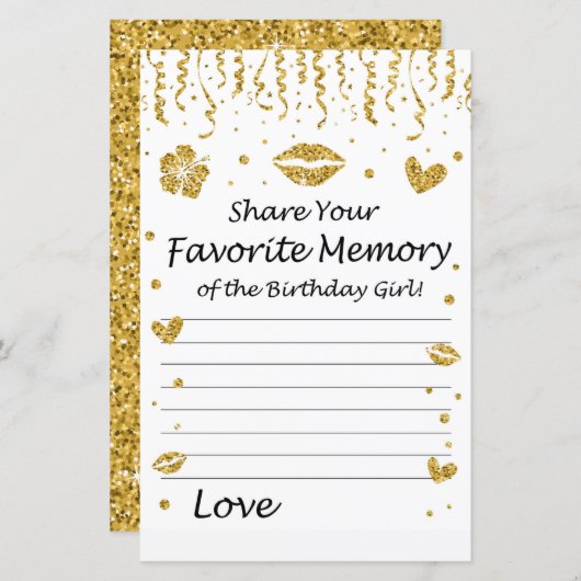 Gold glitter Favorite Memory of the Birthday Girl (Voorkant / Achterkant)
