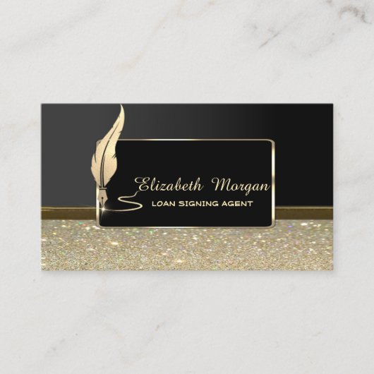 Gold Glitter Feather Lijst Glitter Notary Visitekaartje (Voorkant)