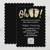 Gold Glitter Feet Baby Girl Boy QR CODE Black Kaart (Voorkant / Achterkant)
