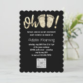 Gold Glitter Feet Baby Girl Boy QR CODE Black Kaart (Staand voorkant)