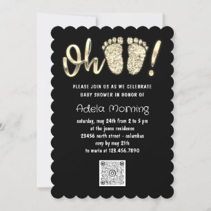 Gold Glitter Feet Baby Girl Boy QR CODE Black Kaart
