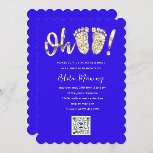 Gold Glitter Feet Baby Girl QR CODE Royal Blue Kaart (Voorkant / Achterkant)