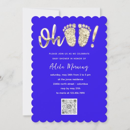 Gold Glitter Feet Baby Girl QR CODE Royal Blue Kaart (Voorkant)