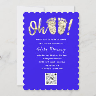 Gold Glitter Feet Baby Girl QR CODE Royal Blue Kaart