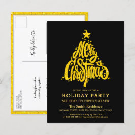 Gold Glitter Festive Black kerstfeestdag Uitnodiging Briefkaart