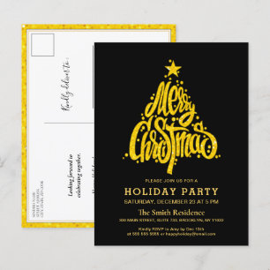 Gold Glitter Festive Black kerstfeestdag Uitnodiging Briefkaart
