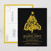 Gold Glitter Festive Black kerstfeestdag Uitnodiging Briefkaart (Voorkant / Achterkant)