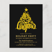 Gold Glitter Festive Black kerstfeestdag Uitnodiging Briefkaart (Voorkant)