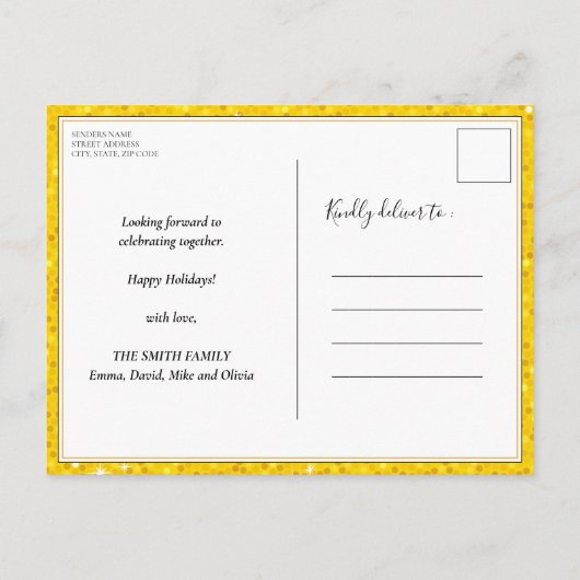 Gold Glitter Festive Red-kerstfeestdag Uitnodiging Briefkaart (Achterkant)