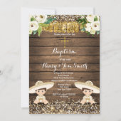 Gold Glitter Fiesta Boy Twin Baptism Christening Kaart (Voorkant)