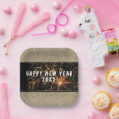 Gold Glitter Fireworks Happy New Year 2023 Party Papieren Bordje (Feest)