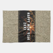 Gold Glitter Fireworks Happy Nieuwjaar 2023 Theedoek (Horizontaal)