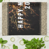 Gold Glitter Fireworks Happy Nieuwjaar 2023 Theedoek (Gevouwen)