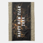 Gold Glitter Fireworks Happy Nieuwjaar 2023 Theedoek (Verticaal)