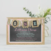 Gold Glitter First Birthday Banner Kaart (Staand voorkant)