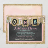 Gold Glitter First Birthday Banner Kaart (Voorkant / Achterkant)