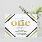 Gold Glitter First Birthday Invitation Kaart (Staand voorkant)